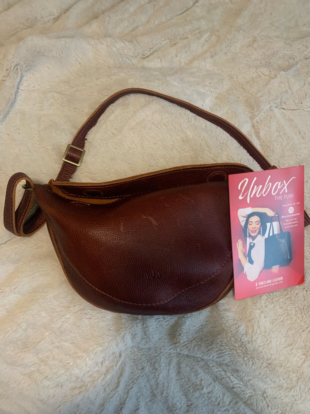 Portland Leather Medium Koala Color is Nutmeg Brown Pebbled Leather Saddle Bag - Picture 3 of 3